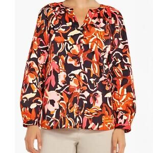 NWOT Nic & Zoe Autumn Flower Split Neck Long Sleeve Blouse Sz XS